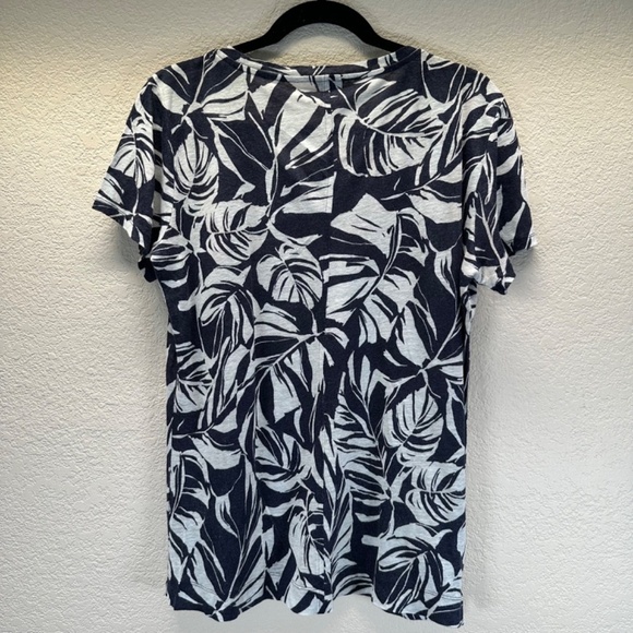 Ann Taylor Top Linen Womens L Large Short Sleeve Floral Summer Coastal Beach - Picture 2 of 11